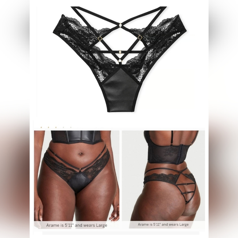 Victoria's secret sexy fishnet faux leather open back Brazilian panty SMALL